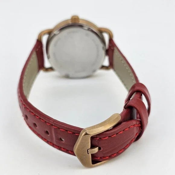 Fossil Women Watch 34MM Gold Dial Date New Red Leather Bands New Battery - Picture 10 of 16